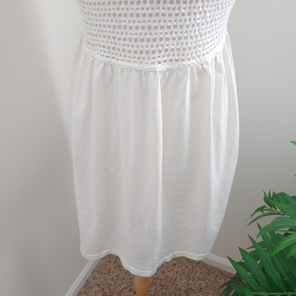 Baja Blue Boho Vintage Sheer Crochet Button Down Mini Dress White Medium - Picture 6 of 9